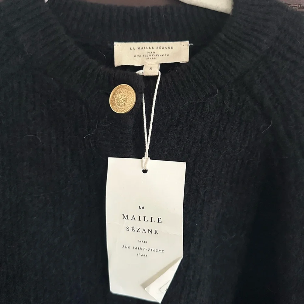 Sezane Othello Black Cardigan with Gold Buttons - Picture 2 of 9